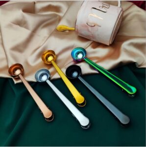 Silver Rose Gold Stainless Steel Coffee Scoop Tea Spoon with Bag Clip